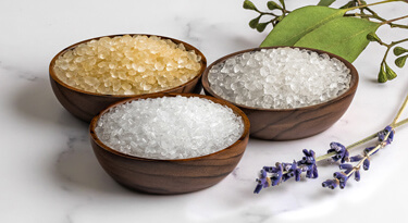 SaltWorks® scented Dead sea salts and Epsom salts in bowls