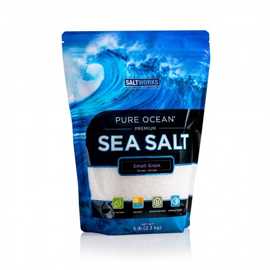 Small grain premium bath salt by Pure Ocean in a 5 lb bag