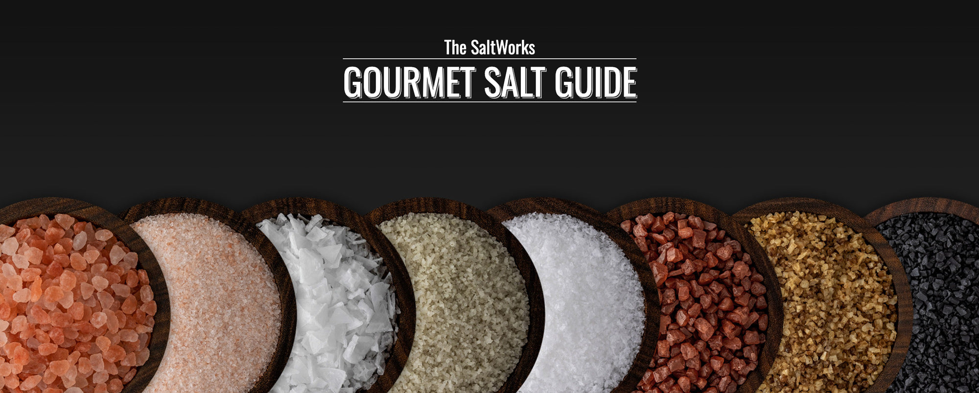 Gourmet Salt Guide text with bowls of assorted gourmet salt underneath