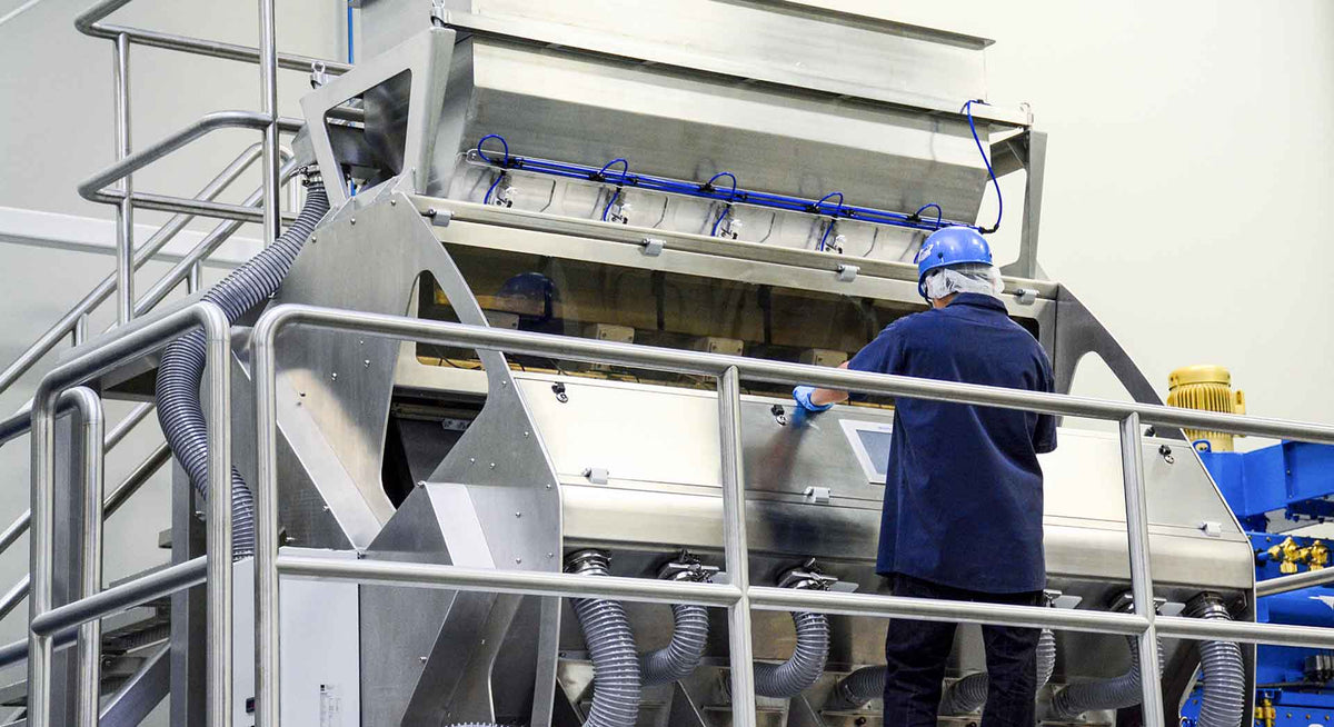 SaltWorks employee using optical sorting machine