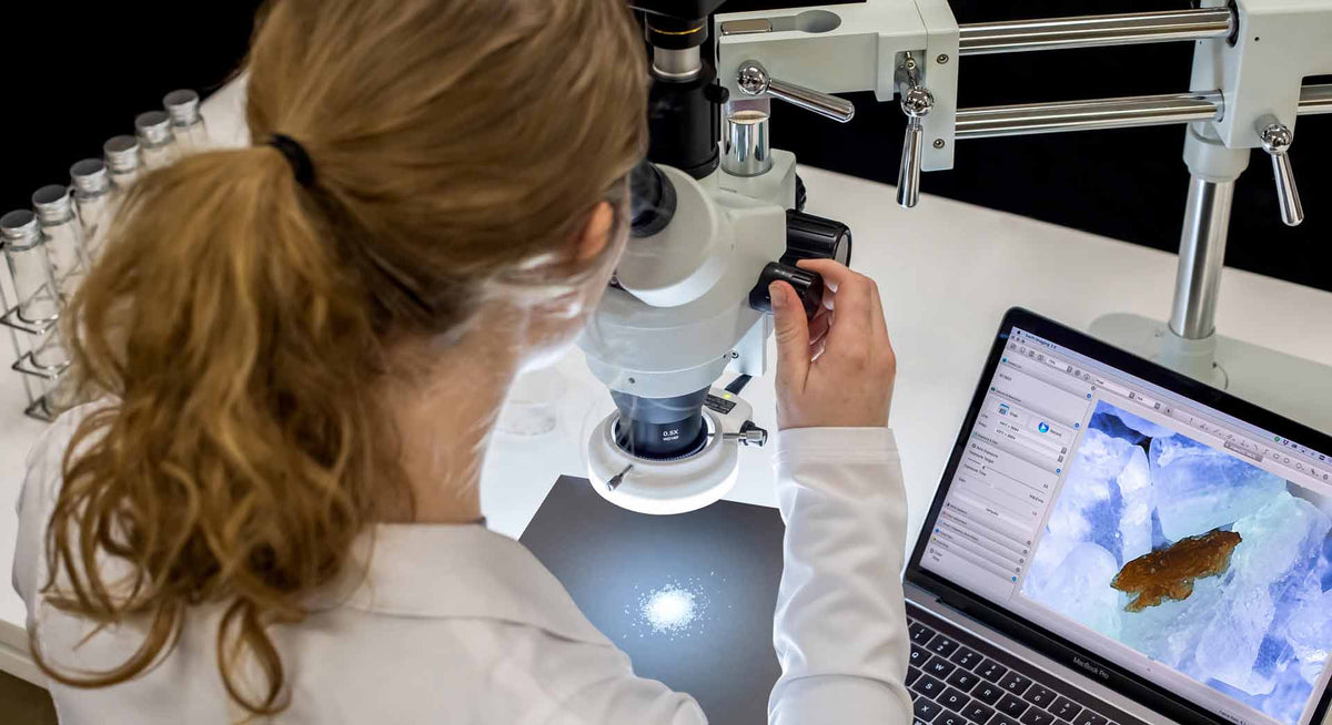 SaltWorks<sup>®</sup> certified Food Scientist evaluating salt under a microscope