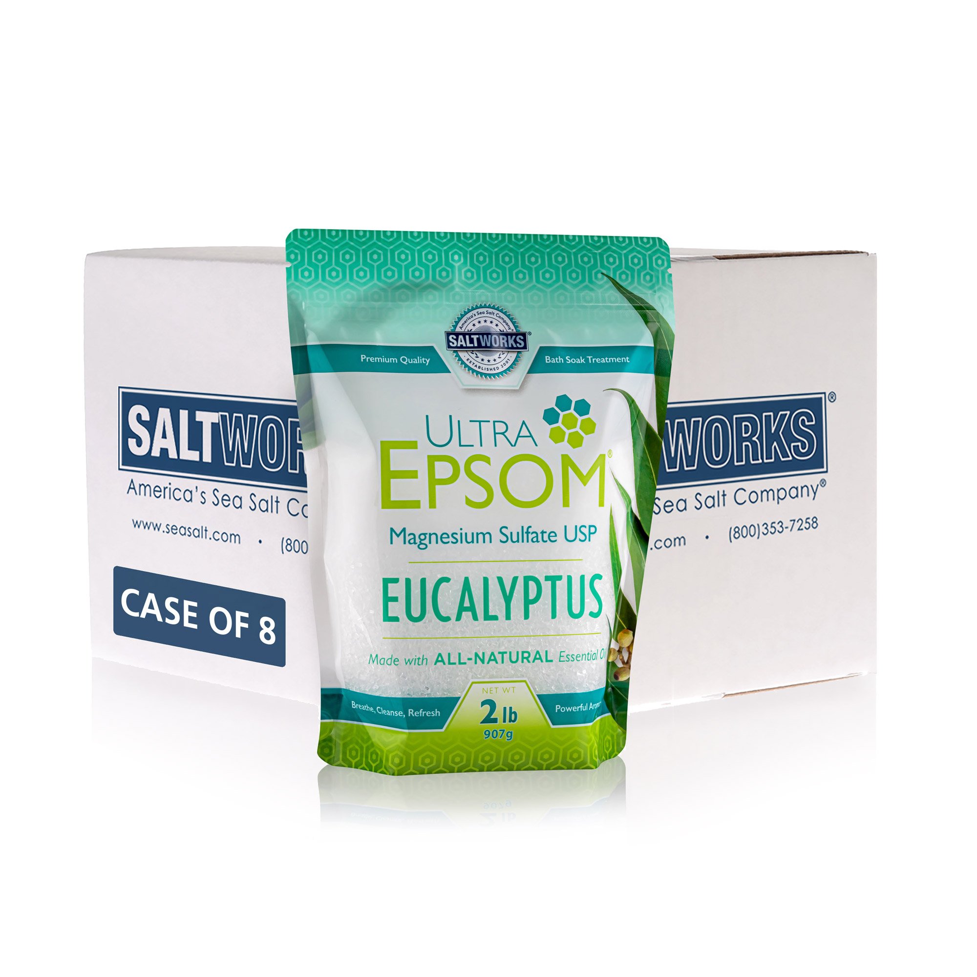 Eucalyptus Ultra Epsom Bath Salt 2lb Bag Case of 8 SaltWorks®