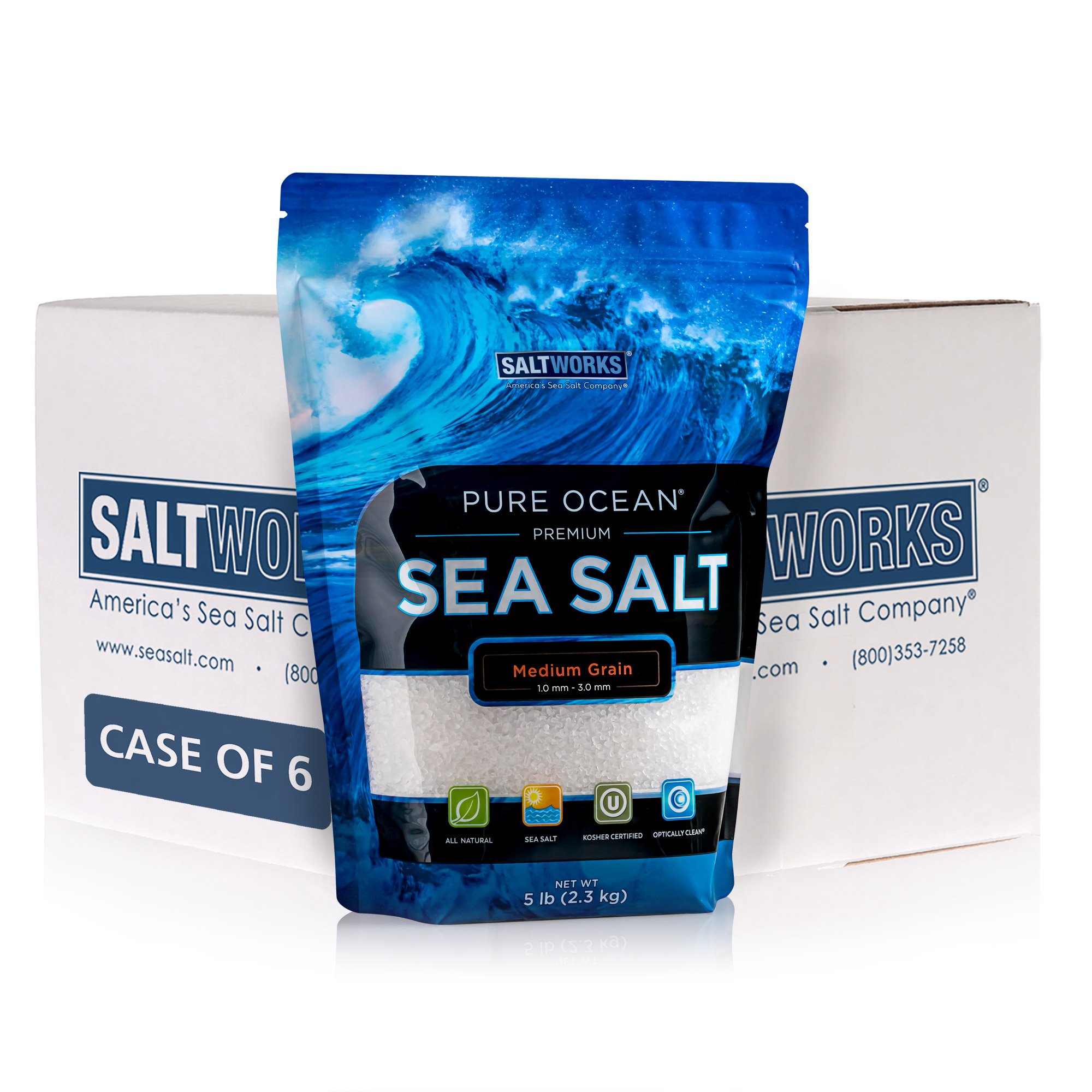Pure Ocean® Sea Salt Bulk (Medium Grain) 5 lb Bag (Wholesale Case of
