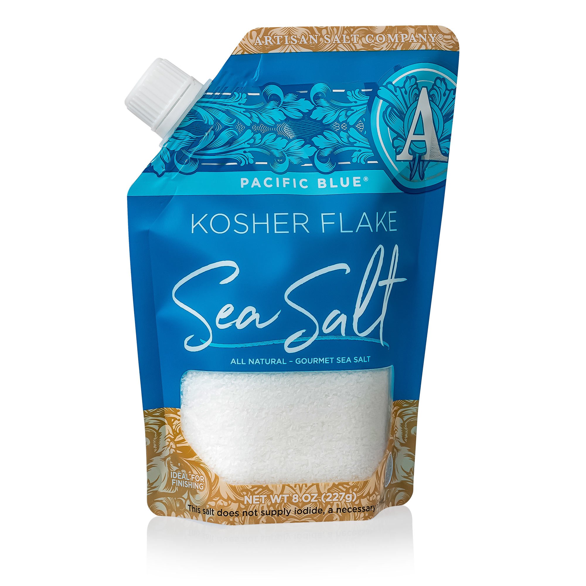 Pacific Blue Kosher Flake Sea Salt Pour Spout Pouch SaltWorks®