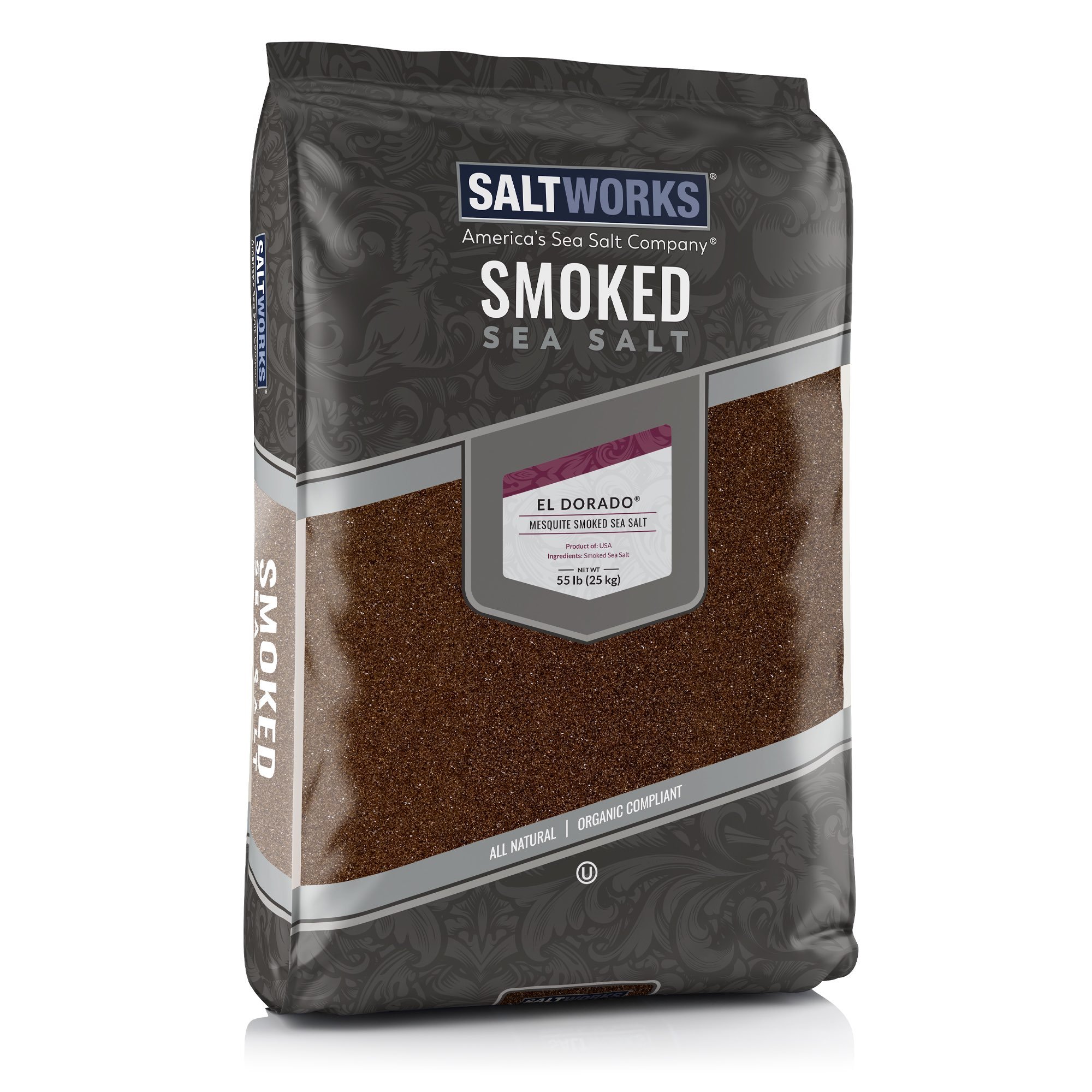 Bulk Mesquite Smoked Sea Salt El Dorado® 55 lb Bag SaltWorks®